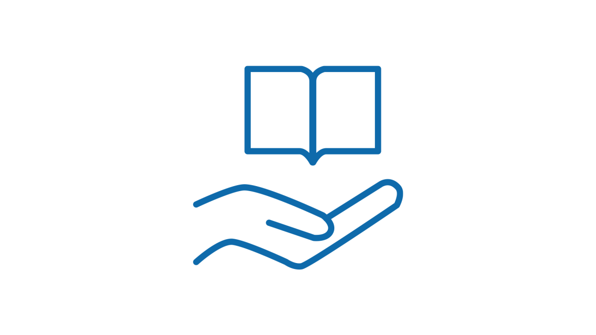 Icon Wissen und Unterstützung - Hand mit Buch